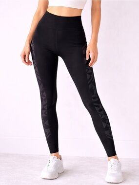 High-Waist Black Geometric Side-Panel Leggings XS